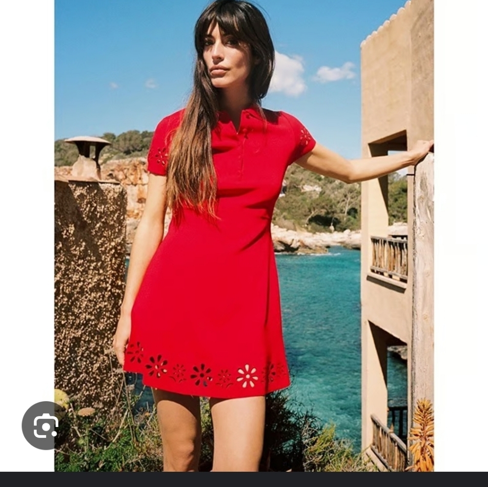 Zara Red Skater Dress With Flower Detail Small NWT